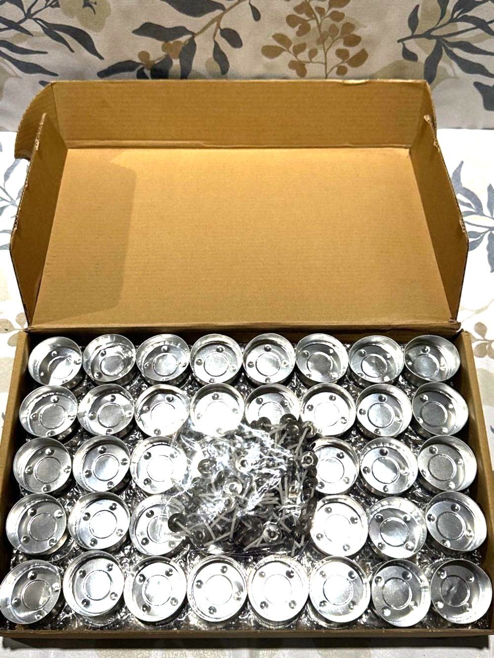 Bulk Silver Metal Tea Light Holders-pack of 120 holder and 120 wicks - Picture 3 of 4